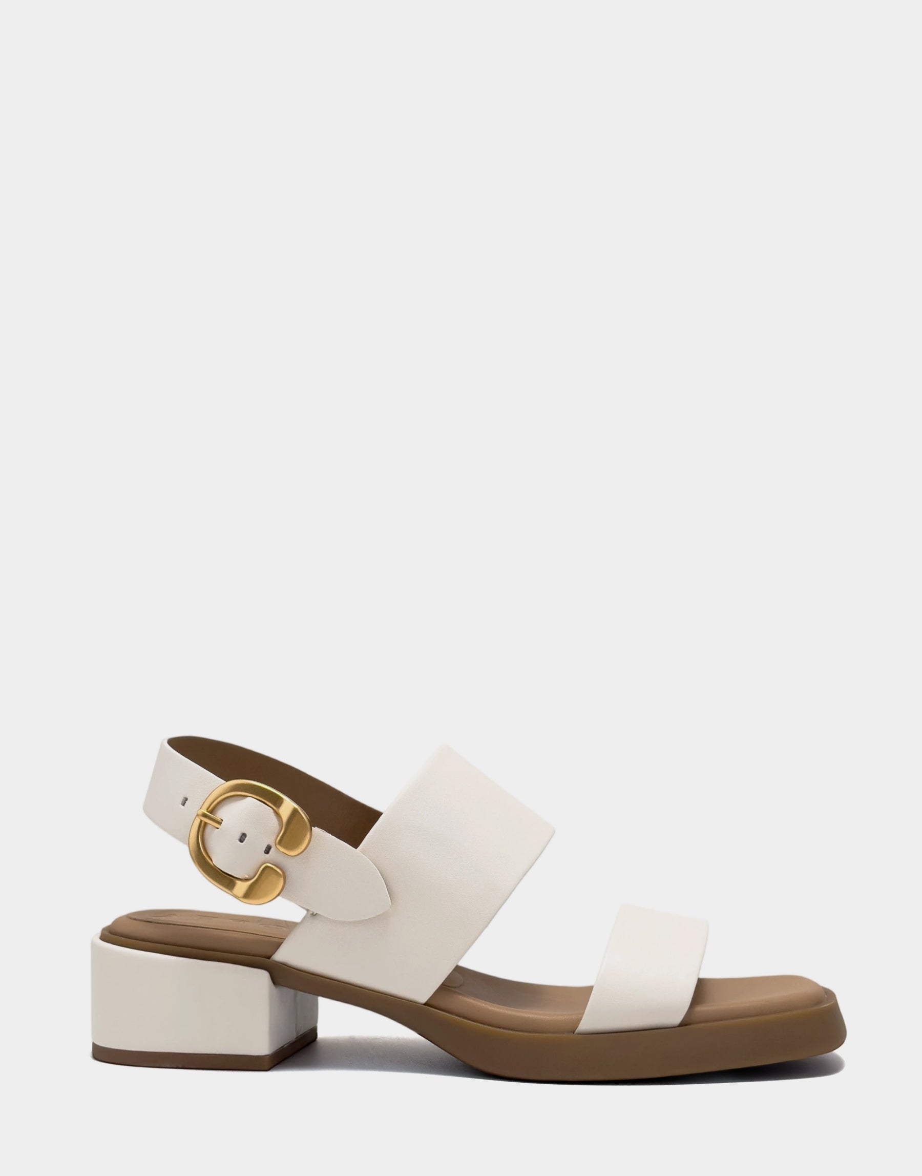 Dove Eggnog Faux Leather Banded Back Strap Low Block Heel Sandal