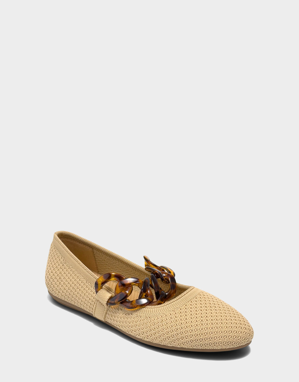 Comfortable Women's Knit Flat in Beige Bisque Knit Side Angle View