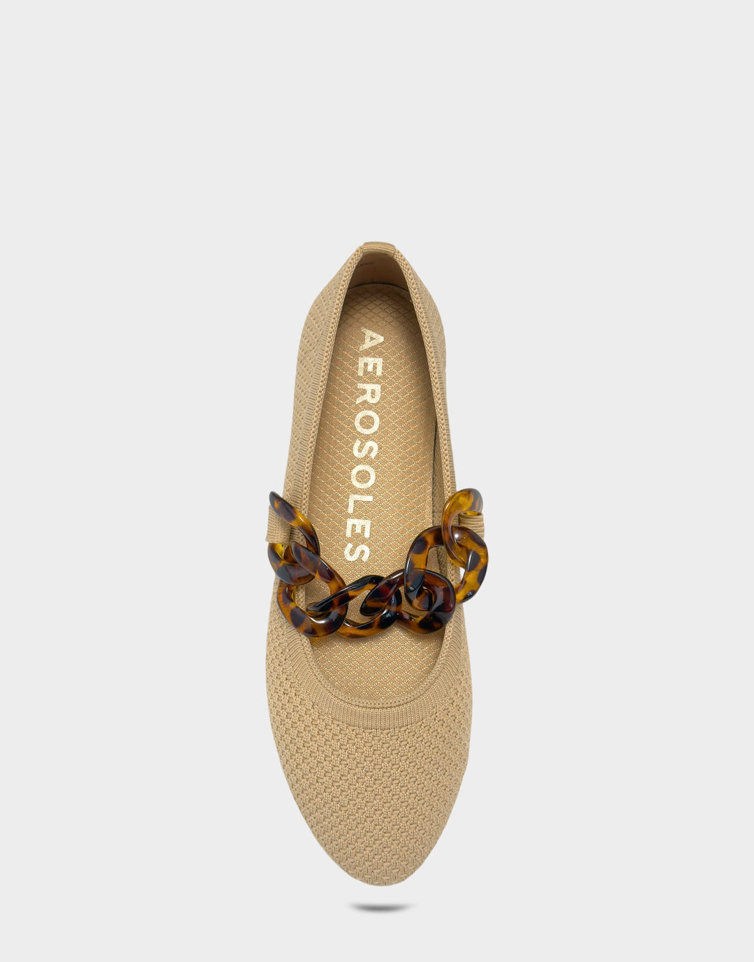 Comfortable Women's Knit Flat in Beige Bisque Knit Full Front View