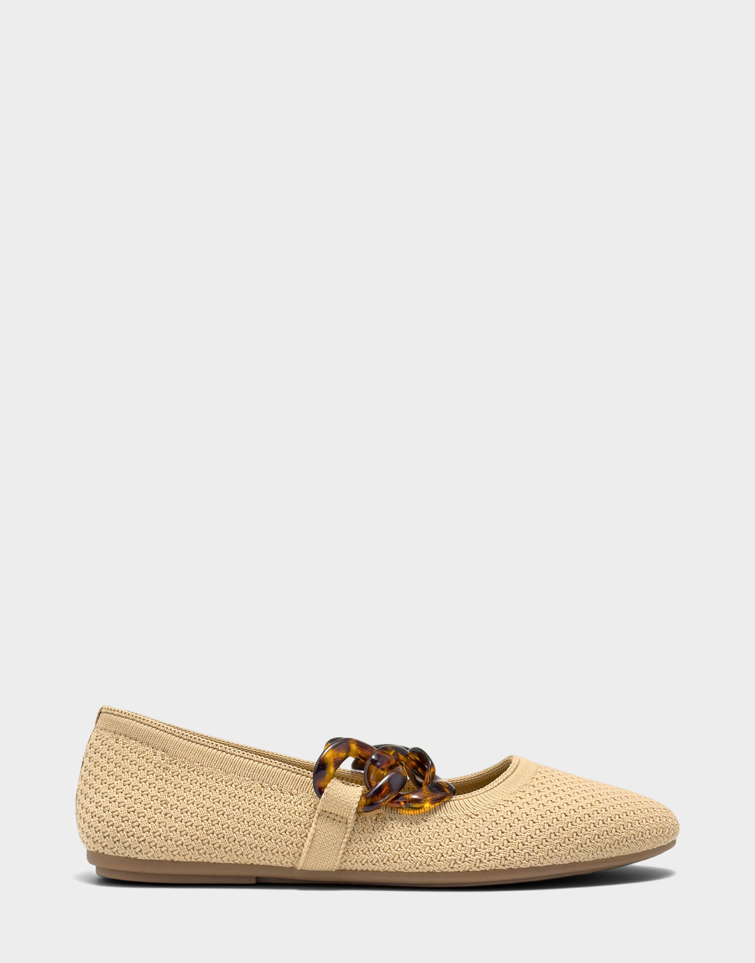 Comfortable Women's Knit Flat in Beige Bisque Knit Side View