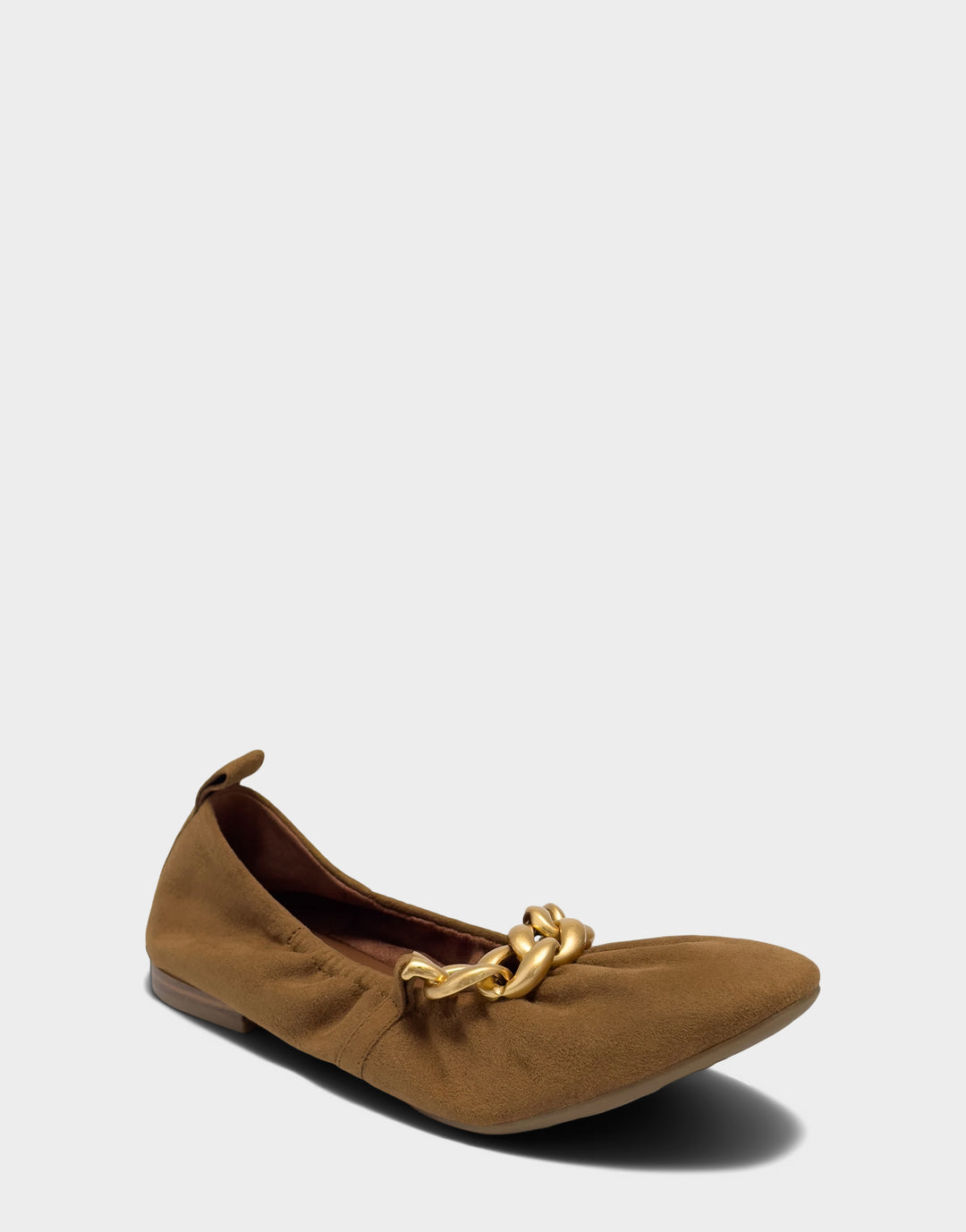 Comfortable Women's Dress Flat in Tobacco Faux Suede Side Angle View