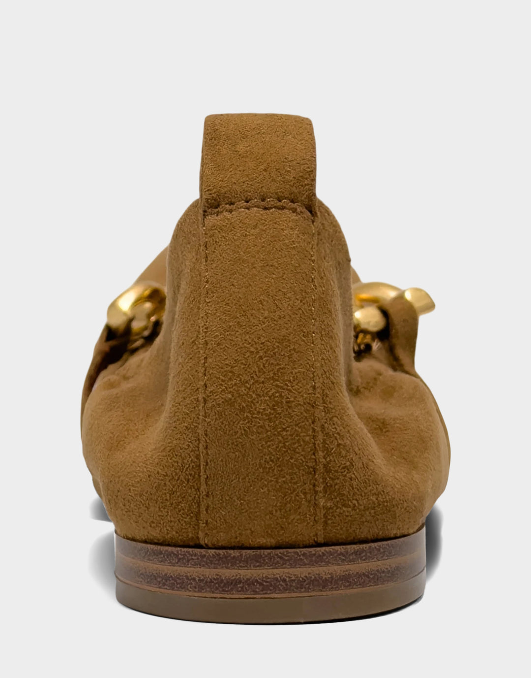 Comfortable Women's Dress Flat in Tobacco Faux Suede Back View