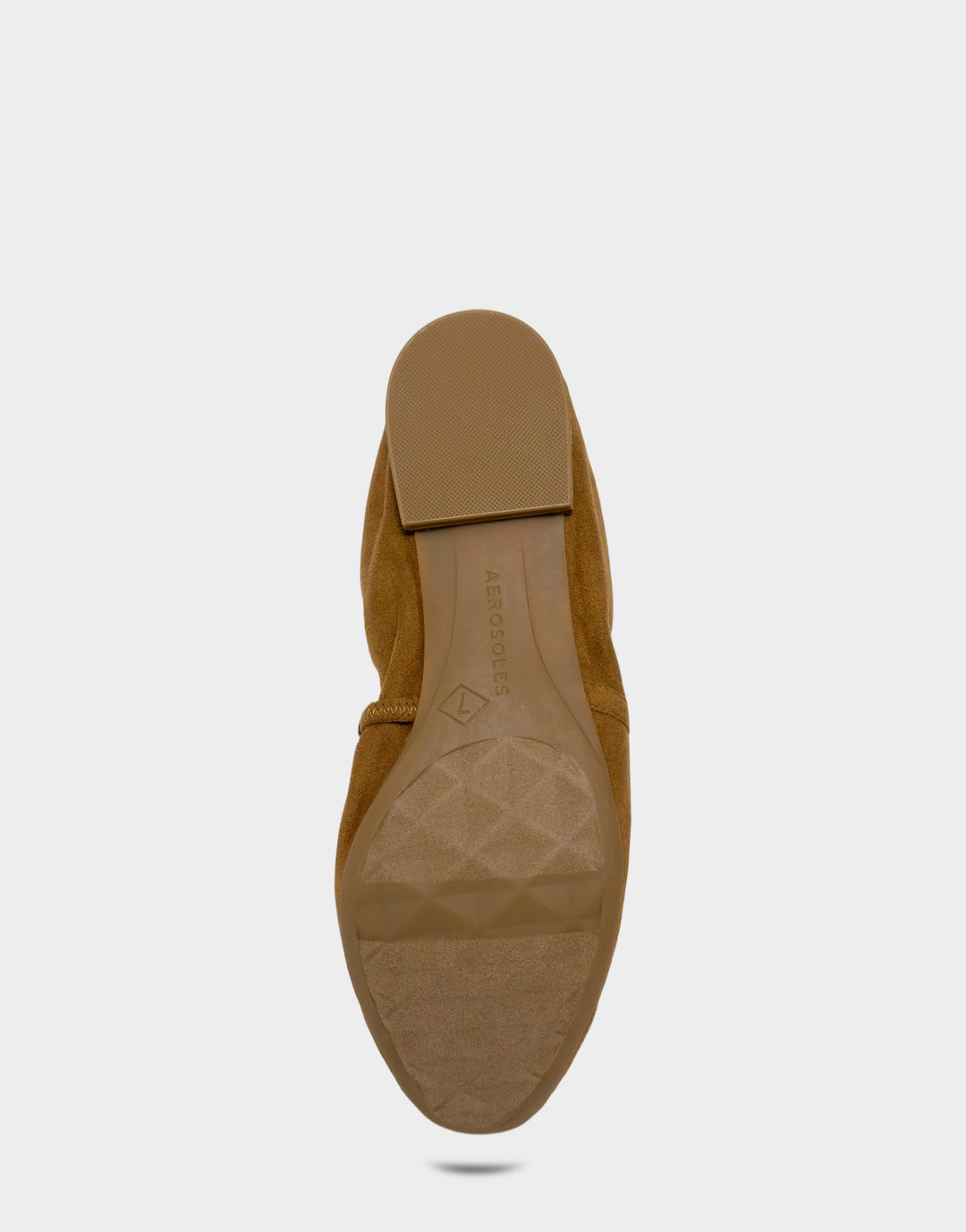 Comfortable Women's Dress Flat in Tobacco Faux Suede Bottom View