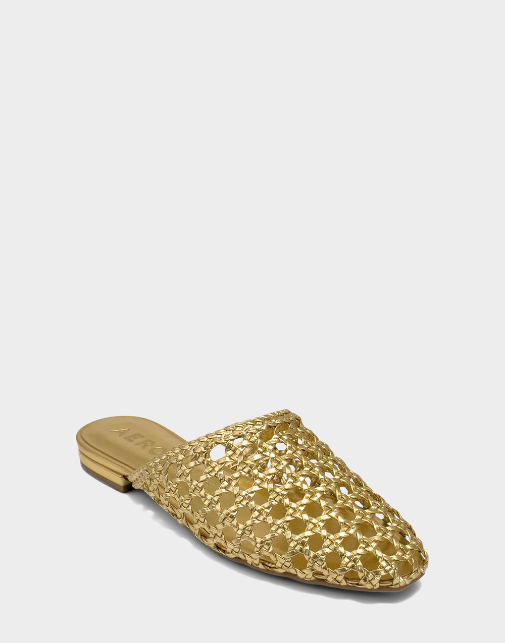 Comfortable Women's Dress Flat in Metallic Faux Open Woven Side Angle View