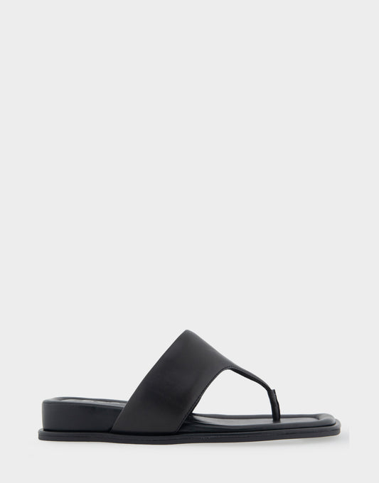 Women's Thong Mini Wedge Sandal in Black Leather