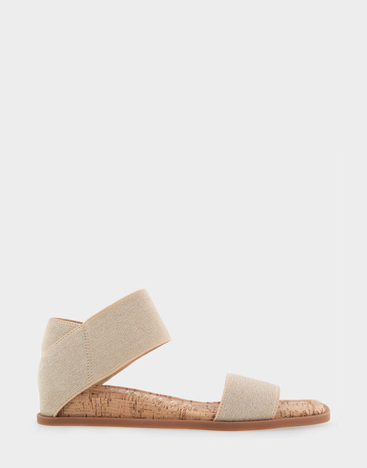 Women's Elastic Banded Mini Wedge Sandal in Soft Gold
