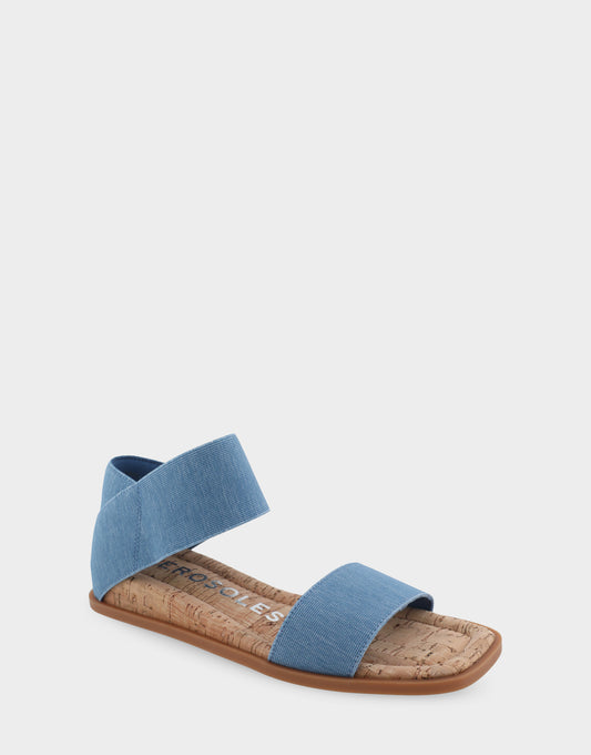 Women's Elastic Banded Mini Wedge Sandal in Denim Fabric