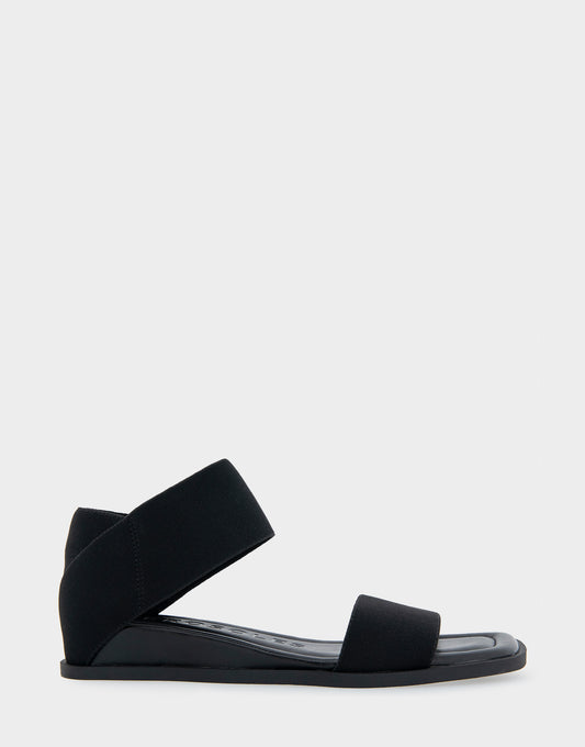 Women's Elastic Banded Mini Wedge Sandal in Black