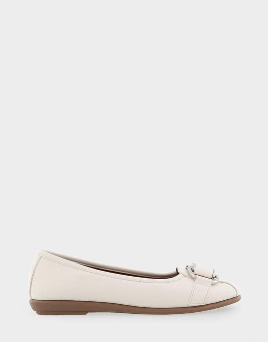 Women's Ornamented Flat in Eggnog Faux Leather