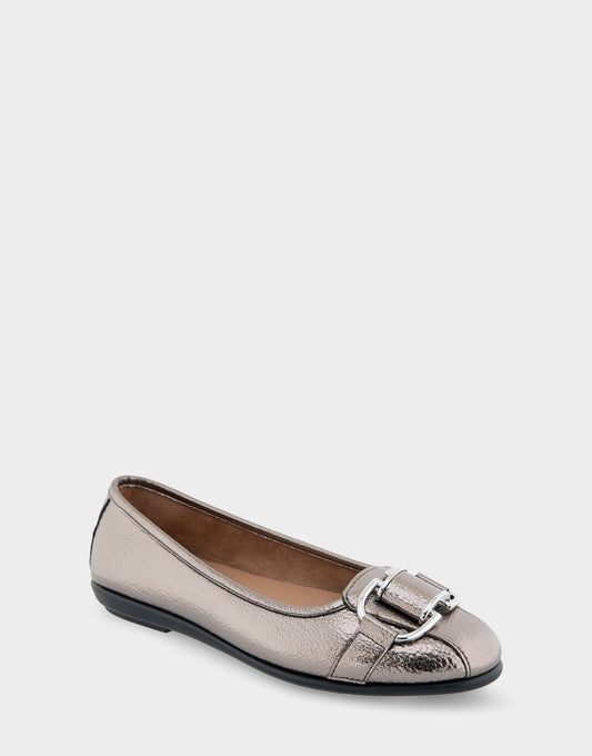 Women's Ornamented Flat in Pewter Faux Leather