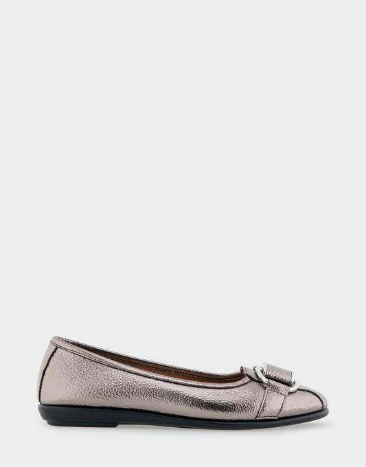 Women's Ornamented Flat in Pewter Faux Leather