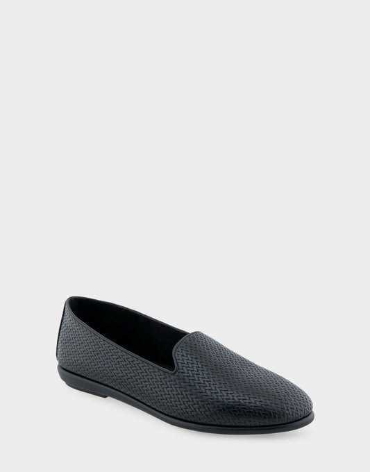 Women's Loafer in Black Embossed Faux Leather