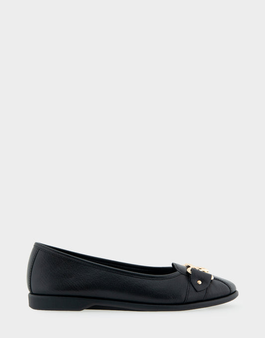 Women's Ornamented Flat in Black Leather