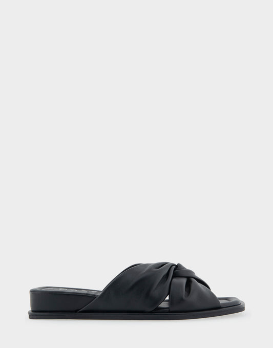 Women's Knotted Mini Wedge Slide Sandal in Black Leather