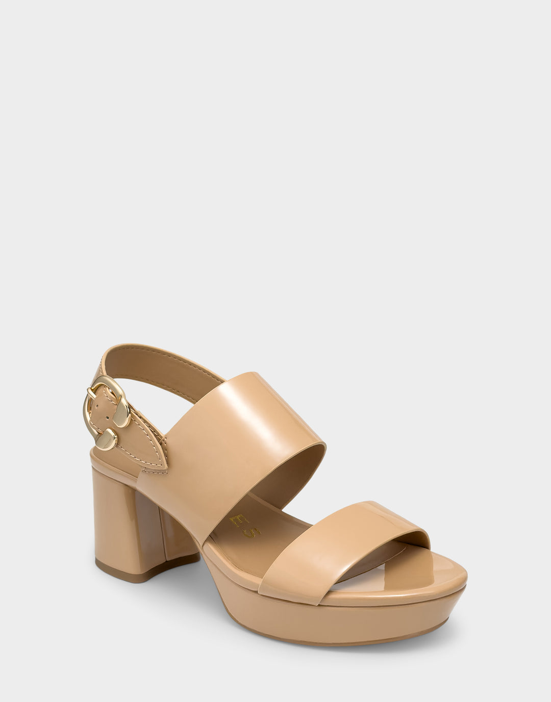 Comfortable Women's Platform Sandal in Beige Bisque Faux Patent Faux Patent Side Angle View