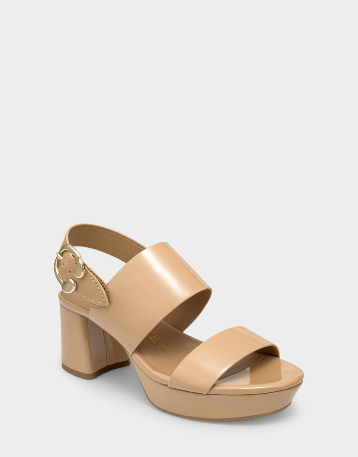 Comfortable Women's Platform Sandal in Beige Bisque Faux Patent Faux Patent Side Angle View