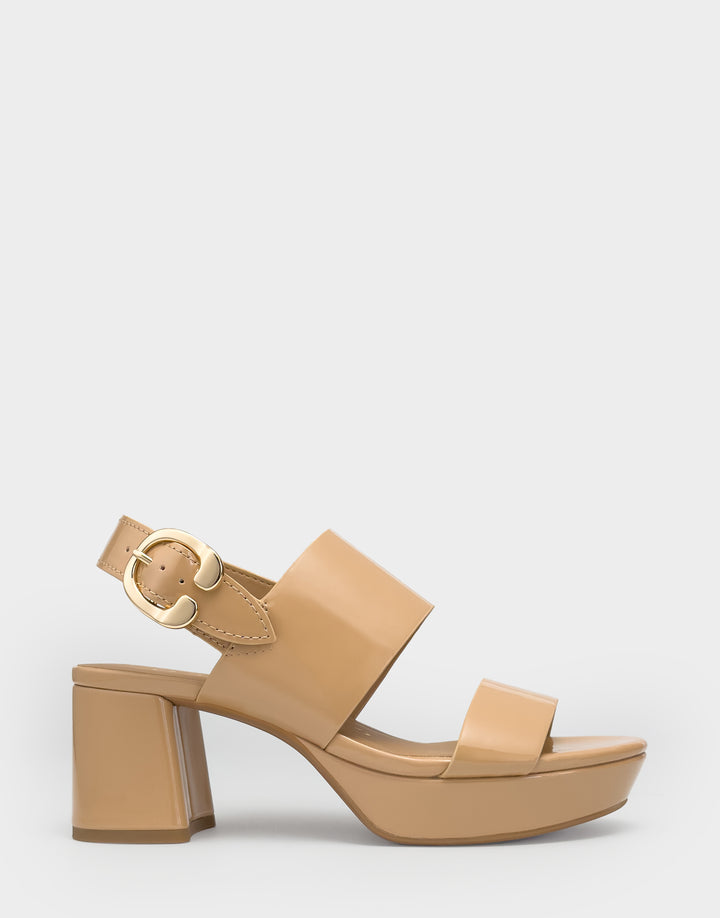 Comfortable Women's Platform Sandal in Beige Bisque Faux Patent Faux Patent Side View