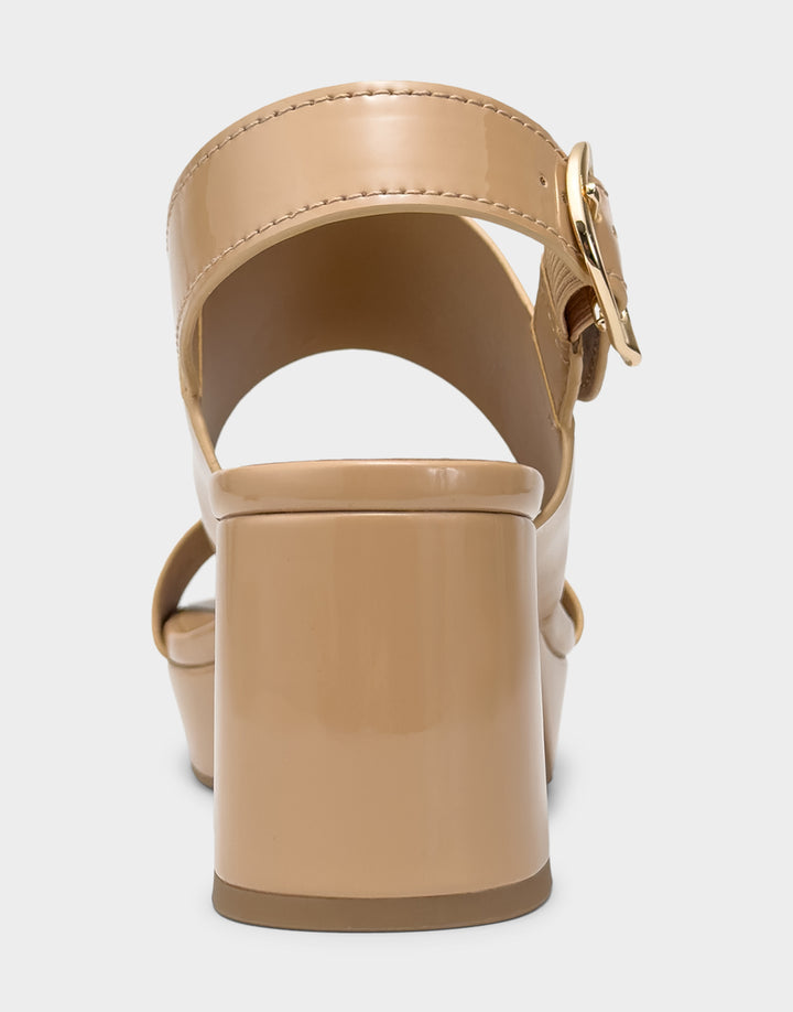 Comfortable Women's Platform Sandal in Beige Bisque Faux Patent Faux Patent Back View