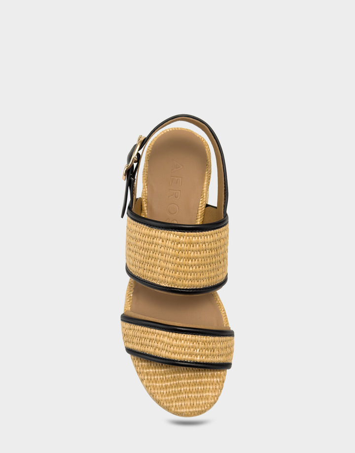 Comfortable Women's Platform Sandal in Natural Basket Raffia Full Front View