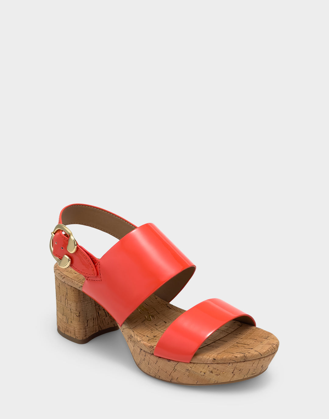 Comfortable Women's Platform Sandal in Orange Faux Patent Side Angle View