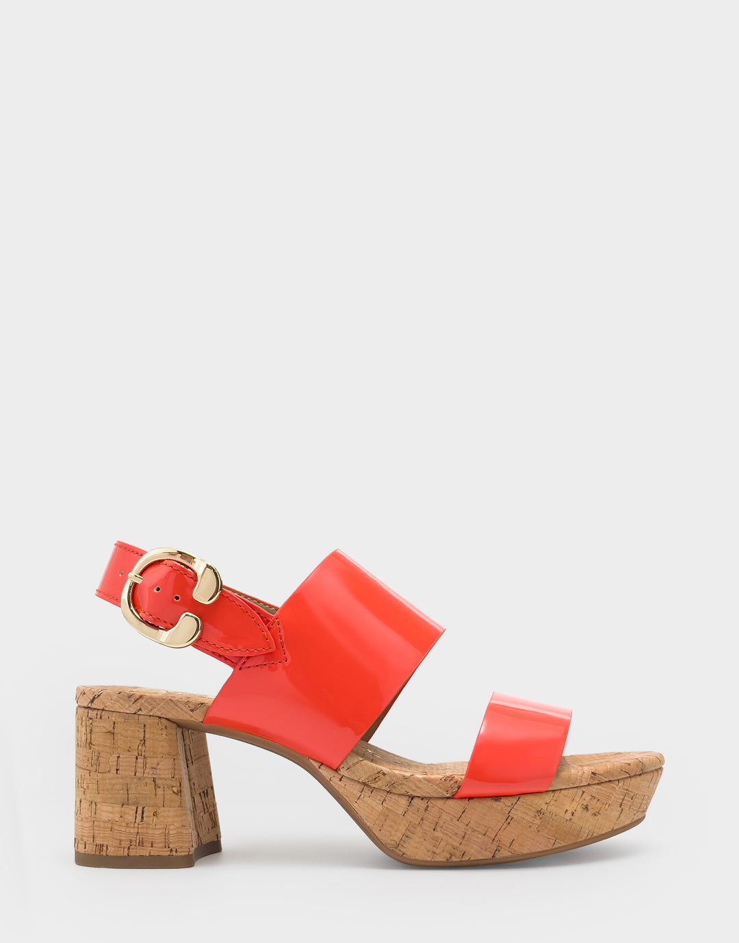 Comfortable Women's Platform Sandal in Orange Faux Patent Side View