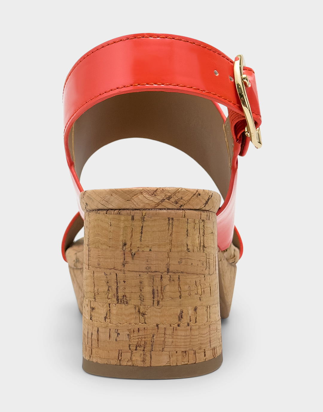 Comfortable Women's Platform Sandal in Orange Faux Patent Back Voew