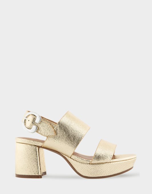 Women's Platform Sandal in Soft Gold Canvas Faux Leather