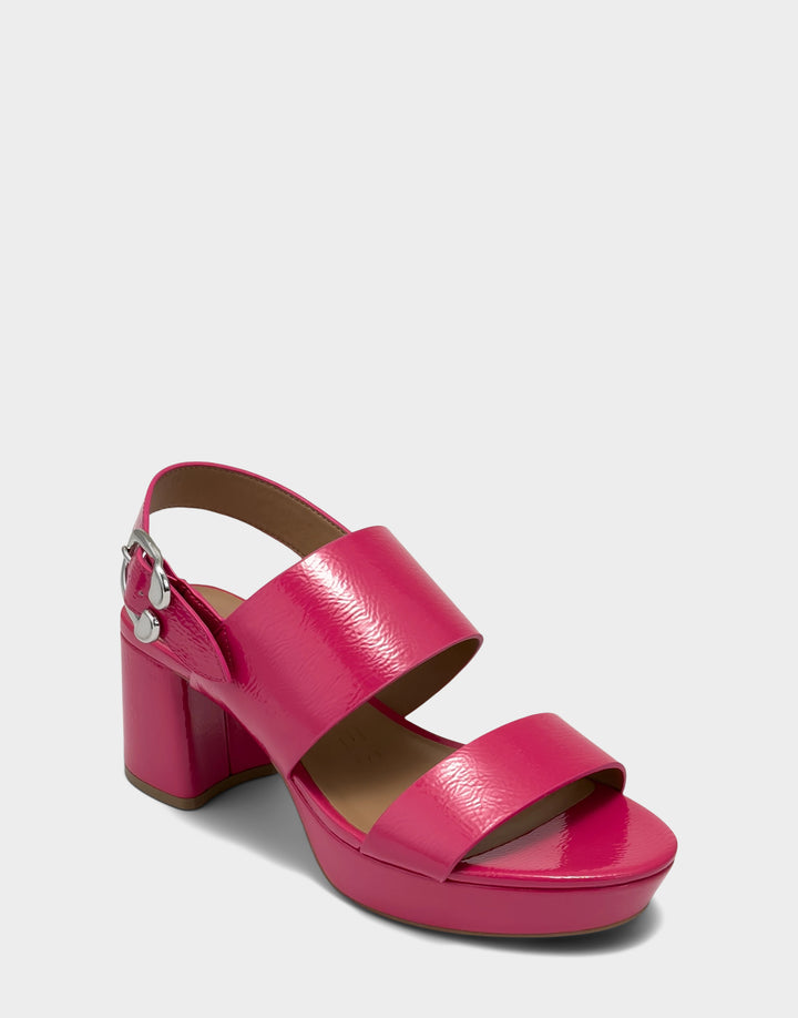Comfortable Women's Platform Sandal in Pink Faux Crinkle Patent
Side Angle View