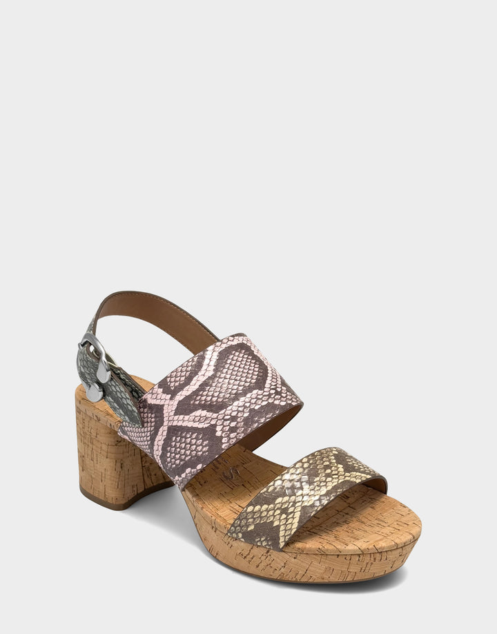 Comfortable Women's Platform Sandal in Multi Faux Snake Print Side Angle View