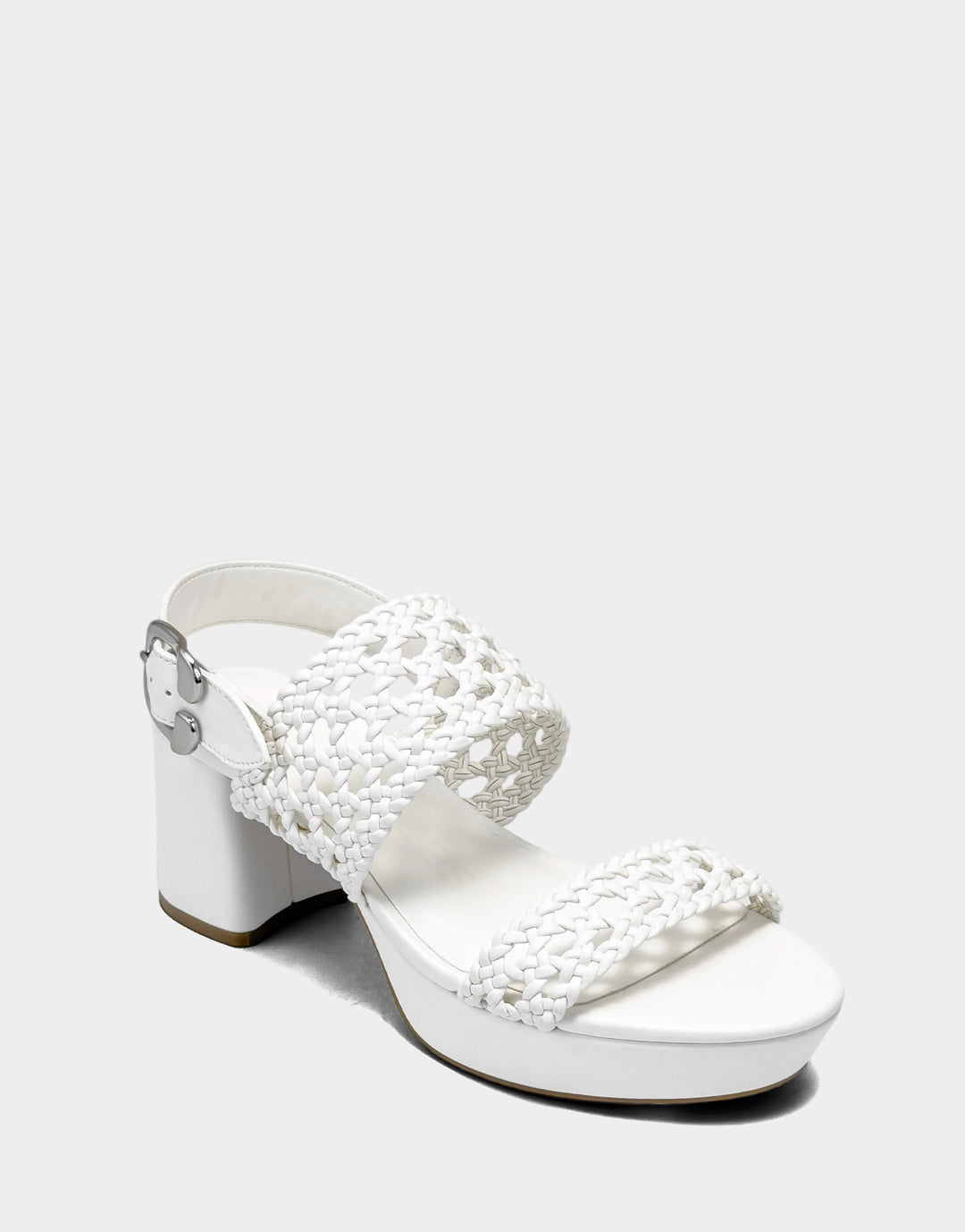 Comfortable Women's Platform Sandal in White Woven Fabric Side Angle View