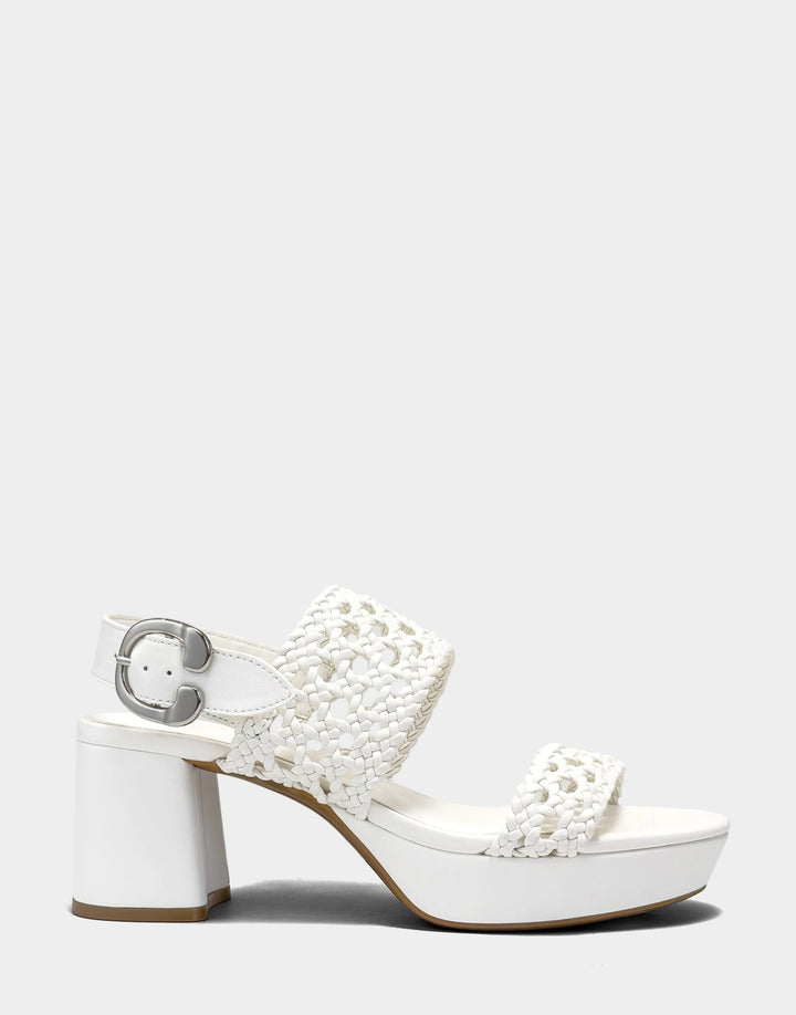 Comfortable Women's Platform Sandal in White Woven Fabric Side View