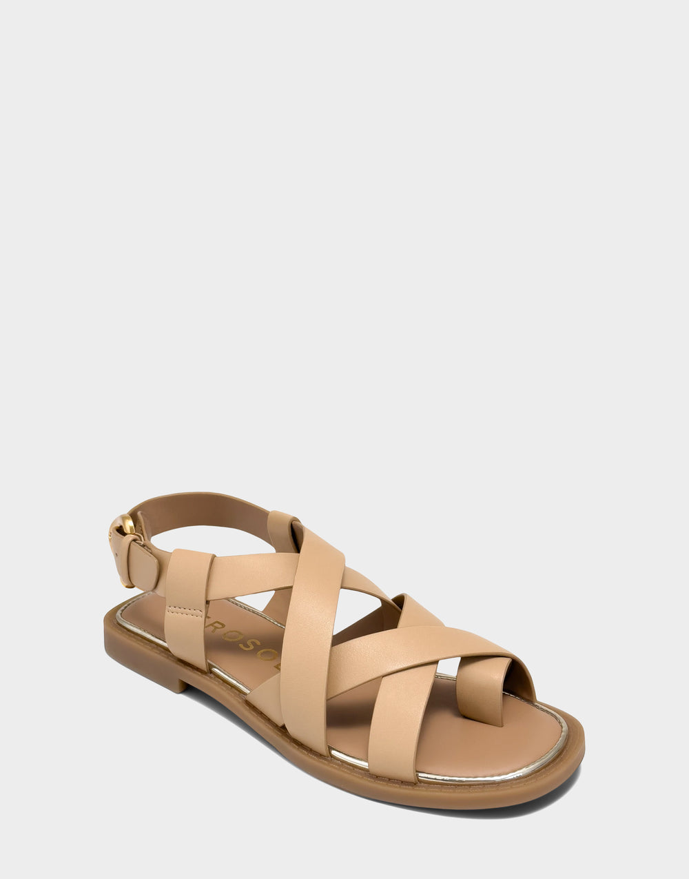 Comfortable Women's Flat Sandal in Natural Faux Leather Side Angle View