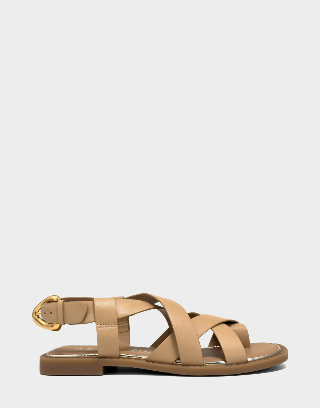 Comfortable Women's Flat Sandal in Natural Faux Leather Side View