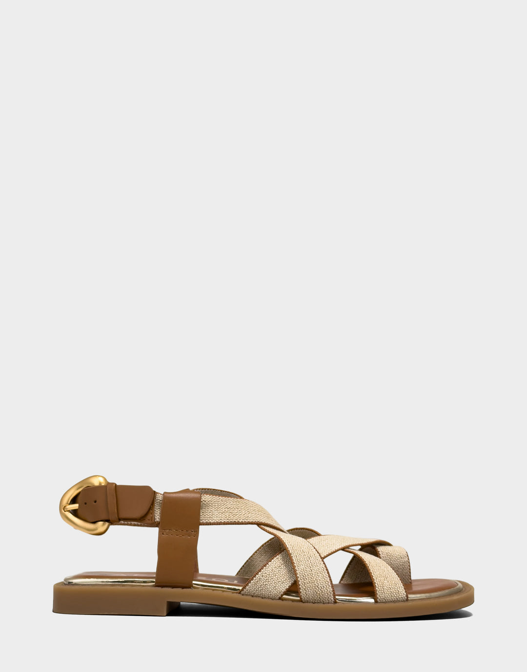 Comfortable Women's Flat Sandal in Natural Elastic Linen Side View