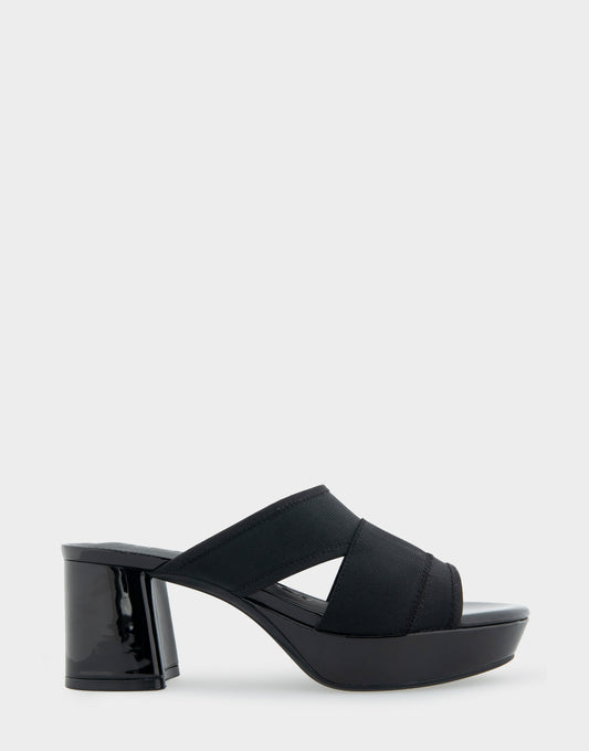 Women's Elastic Slide Platform Sandal in Black Elastic