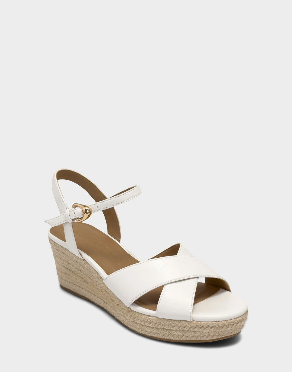 Comfortable Women's Wedge Sandal in White Faux Soft Leather Side Angle View