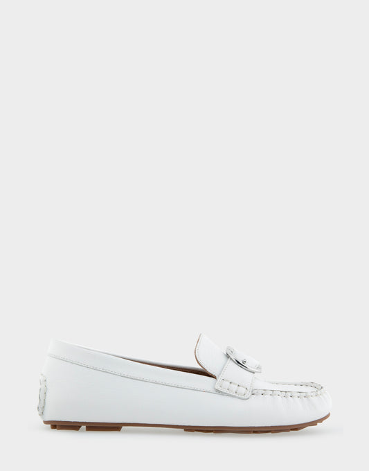 Women's Ornamented Driver in White Leather