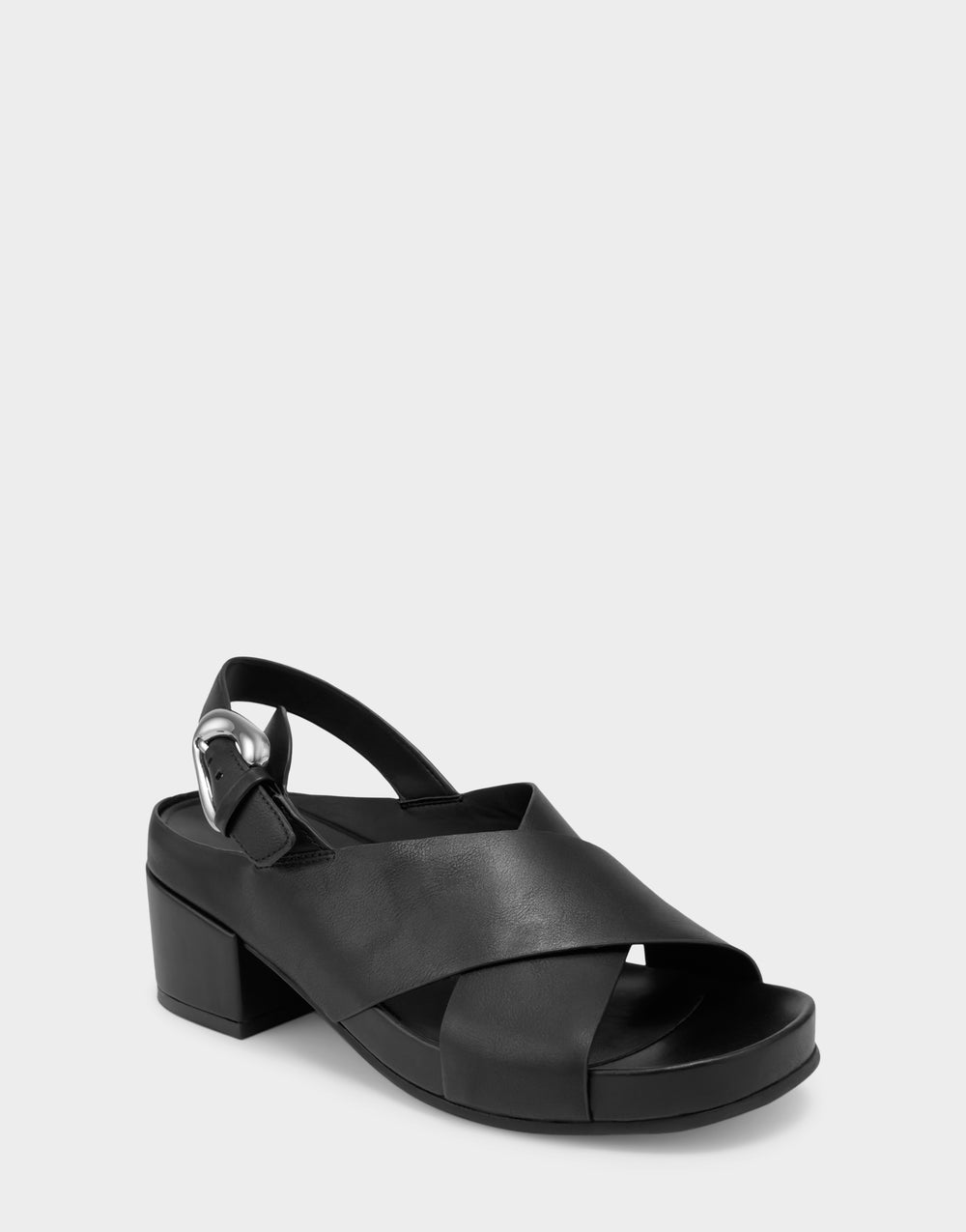 Comfortable Women's Heeled Sandal in Black Faux Calf Side Angle View