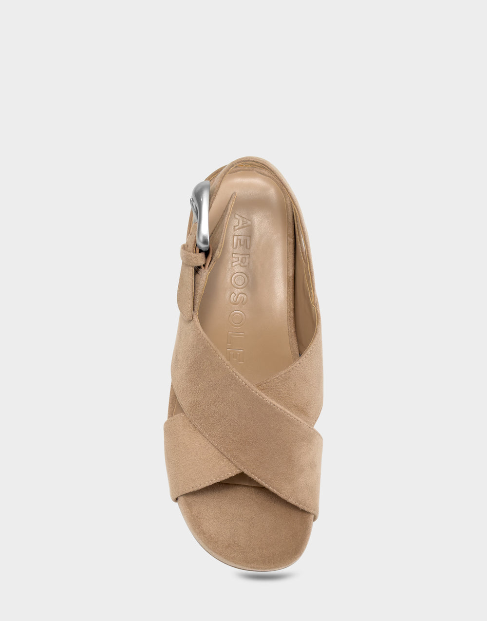 Comfortable Women's Heeled Sandal in Natural Faux Suede Full Front View