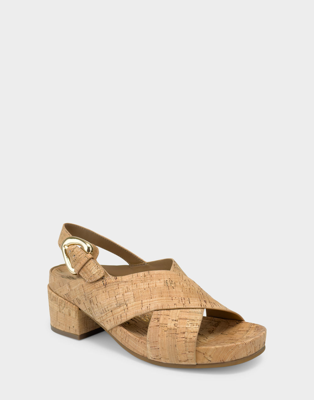 Comfortable Women's Heeled Sandal in Natural Cork Side Angle View