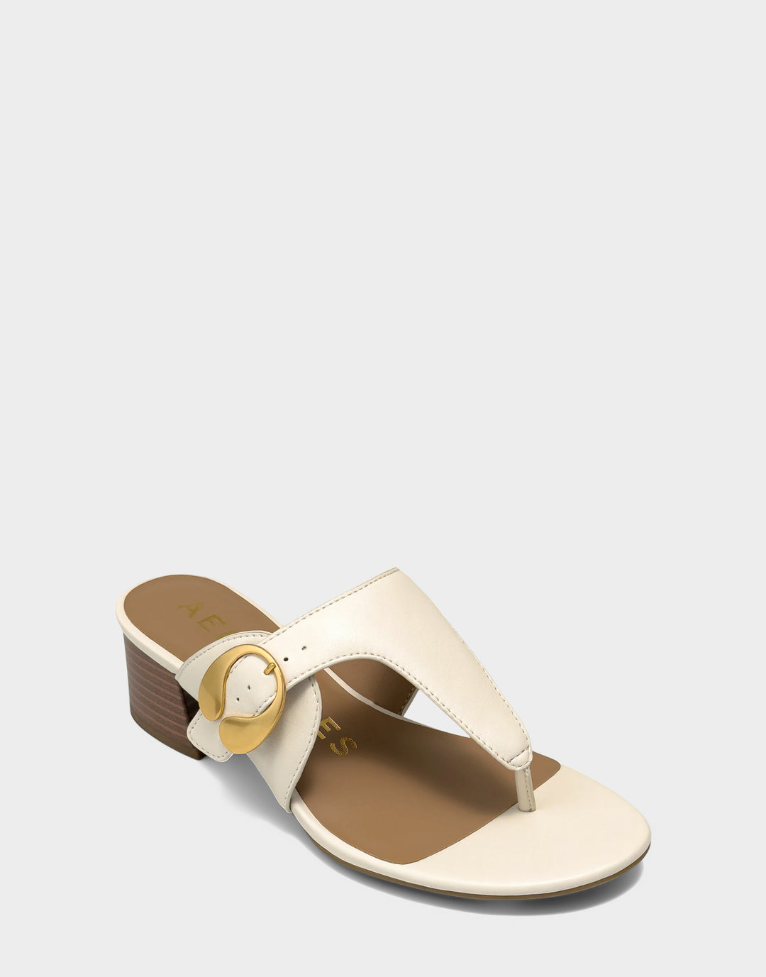 Comfortable Women's Heeled Sandal in Cream Faux Leather Side Angle View