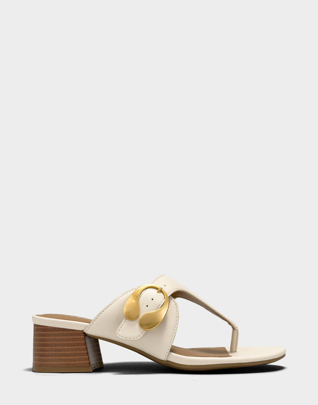 Comfortable Women's Heeled Sandal in Cream Faux Leather Side View