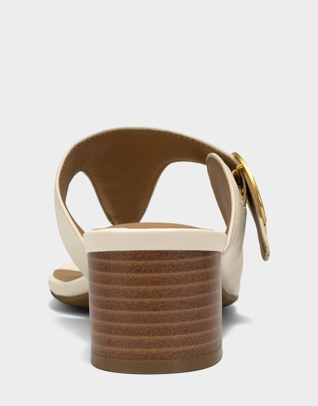 Comfortable Women's Heeled Sandal in Cream Faux Leather Back View