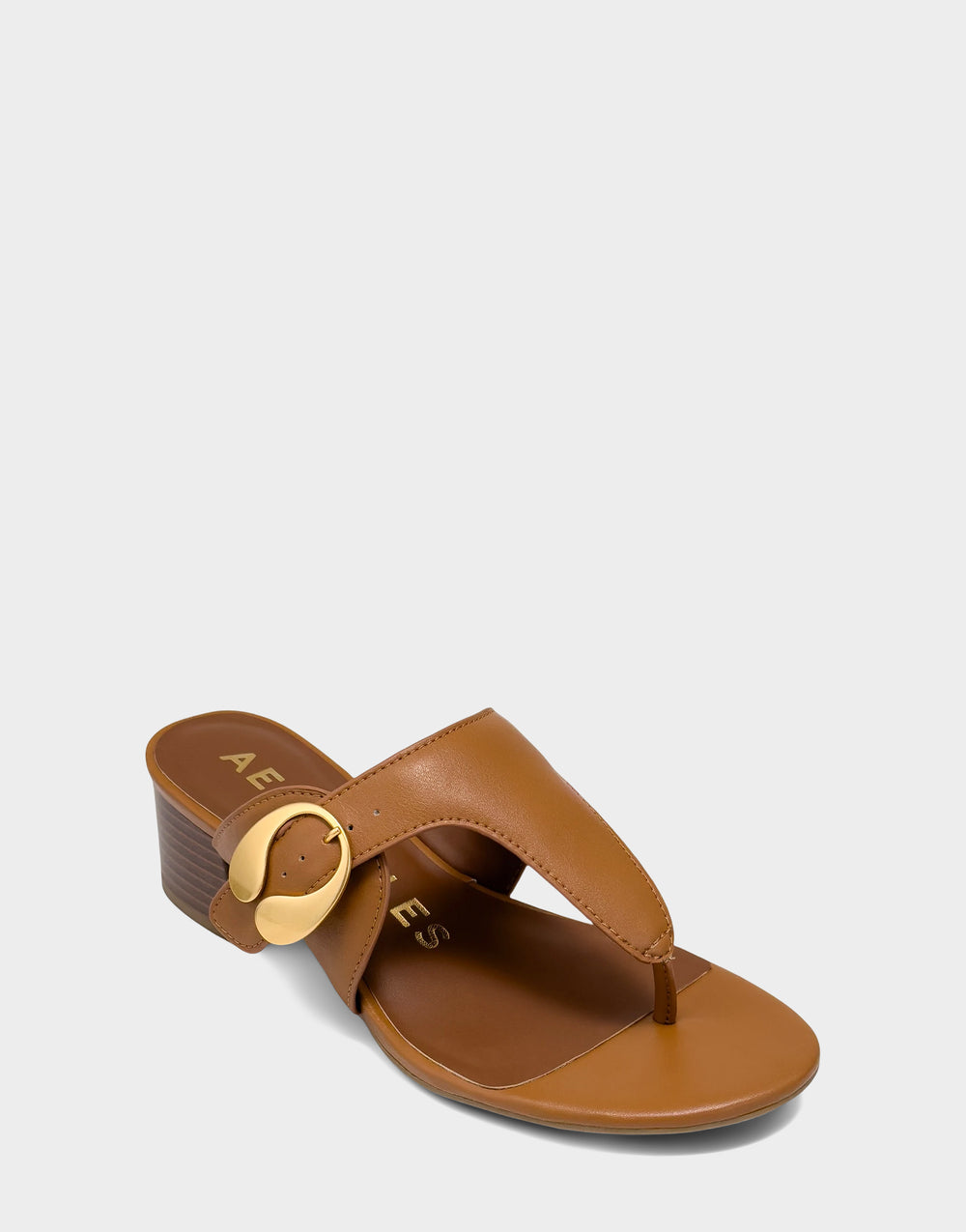 Comfortable Women's Heeled Sandal in Natural Faux Leather Side Angle View