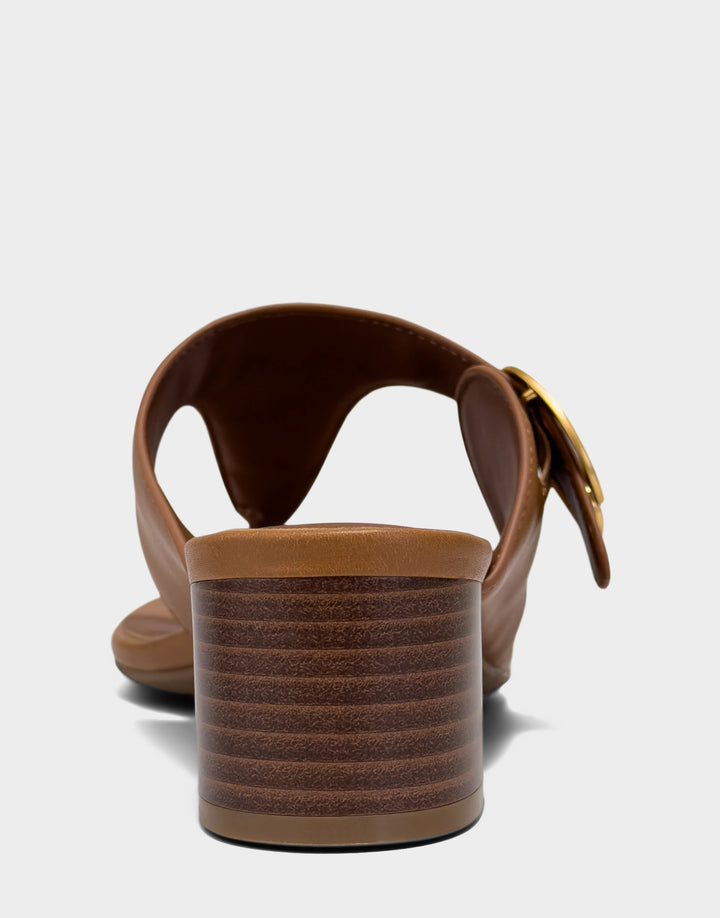 Comfortable Women's Heeled Sandal in Natural Faux Leather Back View