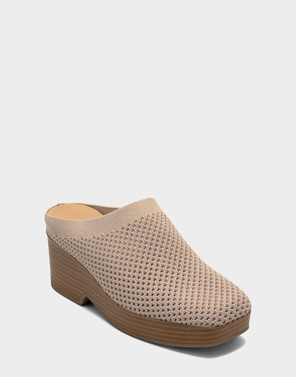 Comfortable Women's Mule in Natural Open Knit Side Angle View