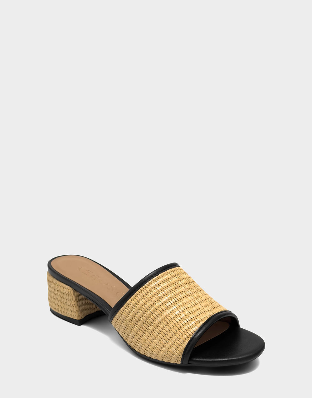 Comfortable Women's Heeled Sandal in Natural Basket Raffia Side Angle View