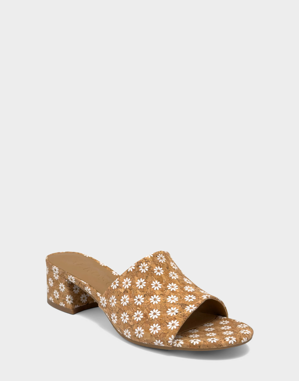 Comfortable Women's Low Heeled Sandal in Natural Daisy Cork Side Angle View