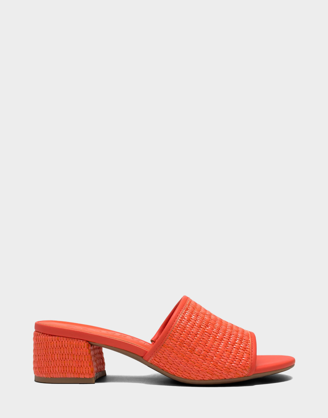 Comfortable Women's Heeled Sandal in Orange Basket Raffia Side View