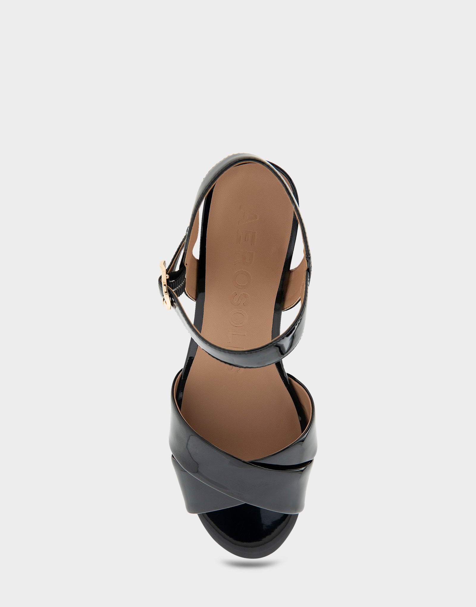 Women's Crisscross Platform Sandal in Black Patent Faux Leather